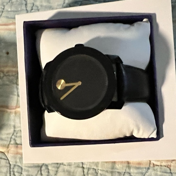 Movido “Bold” all blk w gold dial and blk lthr band - Picture 5 of 7